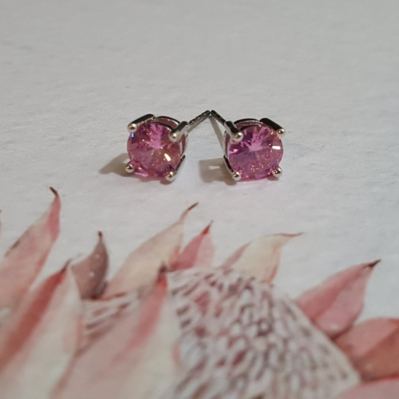 Pink Cubic Zirconia Studs - Picture 4 of 5